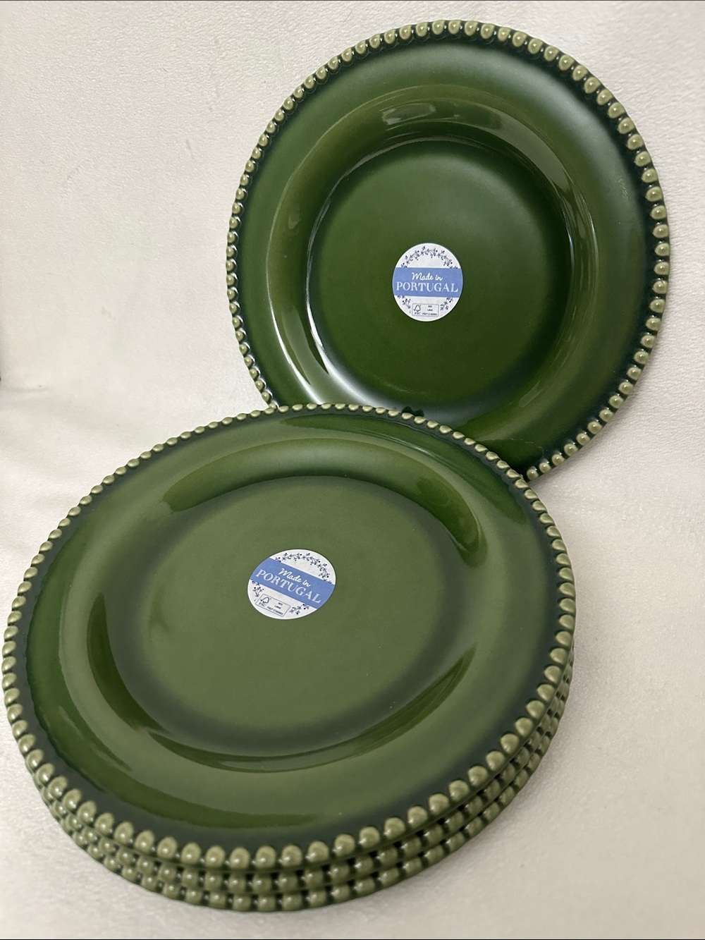 Green Beaded Edge Salad Plates - Set of 4